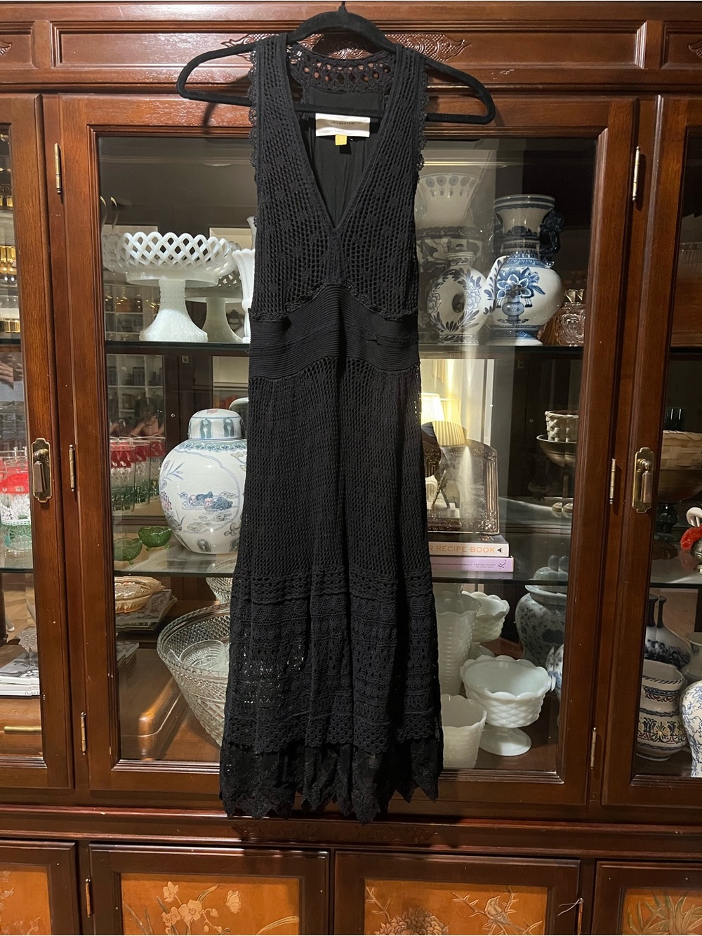Leifsdottir Black Crochet Knit Midi Dress